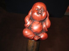 MW.A975: VINTAGE FOLK ART BOXWOOD HAND CARVED HAPPY BABY WALKING STICK CANE