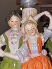 Vintage Japan Pair Victorian Couple Man Woman Dancing By Tree Porcelain Lamps — photo 3