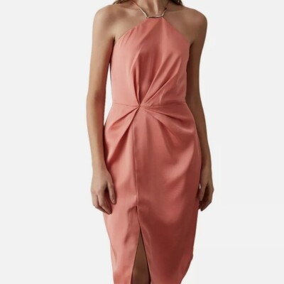 NWT Reiss Paola Strappy Satin Cocktail Dress Coral Pink US Size 10 | eBay