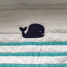 POTTERY BARN KIDS QUILT WHITE BLUE CRIB NURSERY QUILT BLANKET 50 X35