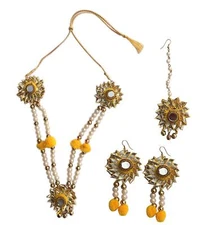 Ambika Designs Handmade Yellow Gotta Patti/ Floral Necklace Jewellery Set 
