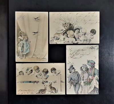 Postcards Retro Photo Kids Set 4 pcs Vintage Illustrations M.M. Vienne 1904