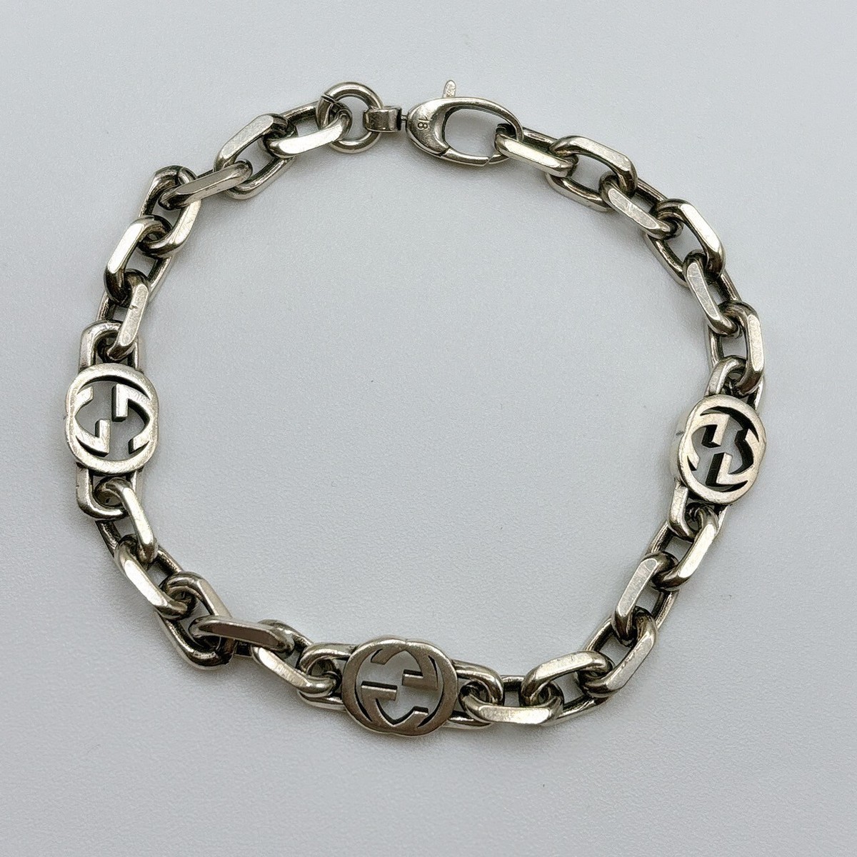 Excellent GUCCI Interlocking Bracelet G Logo Chain Sterling Excellent GUCCI Interlocking Bracelet G Logo Chain Sterling
