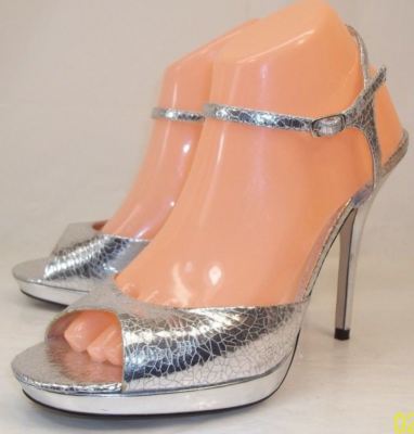 Bakers DIEM Women's US10B Crackle Silver Strap Peep Heels Stilettos Wedding 