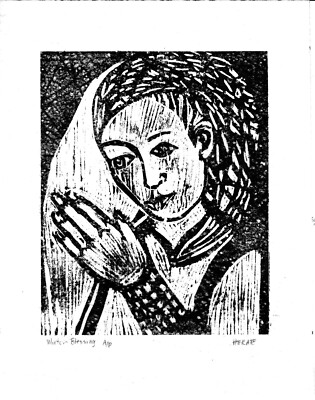RARE HEKATE WINTER BLESSINGS GODDESS ORIGINAL BLOCK LINOCUT PRINT ARTIST PROOF