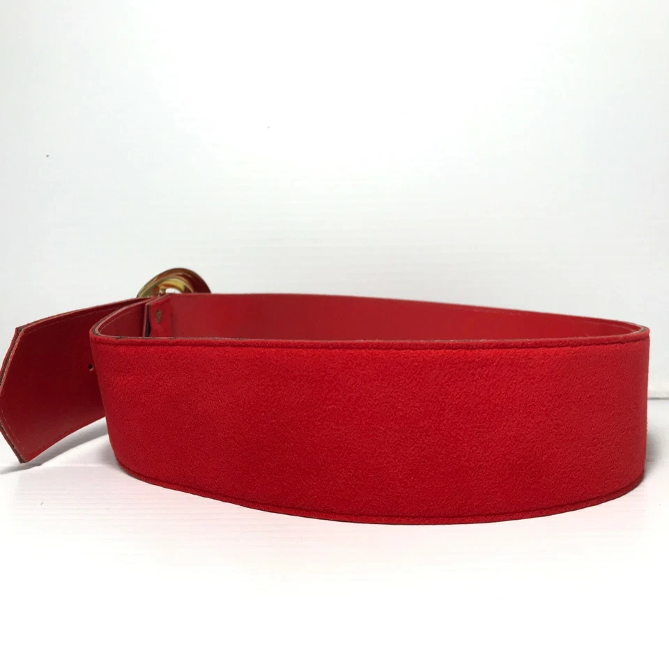 Женский ремень XS красный винтажный классический 80-х шириной искусственной замши золотой пряжки платье повседневное - Изображение 3 из 4