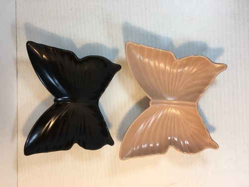 2 Vintage Butterfly Candy Trinket Dishes Pink and Black Ceramic 7" x 6" - Picture 9 of 10