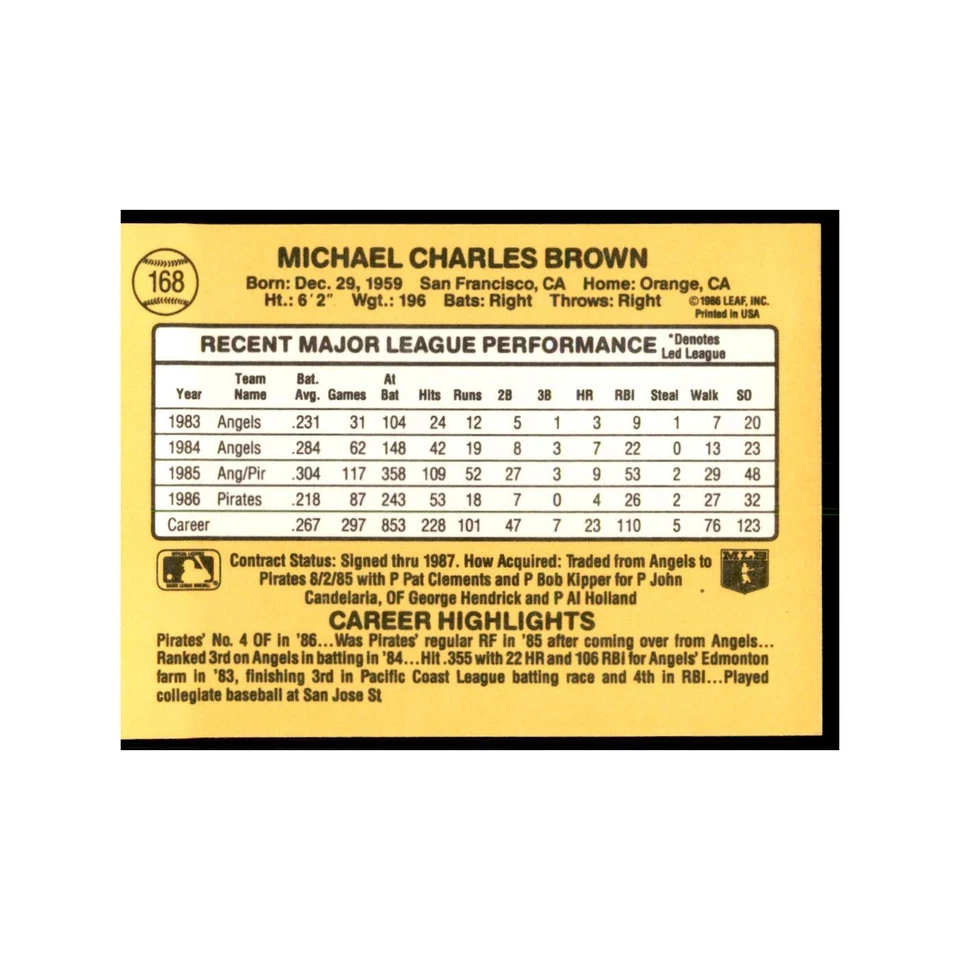 1987 Donruss Mike Brown Baseball Cards #168 - Image 2 of 3