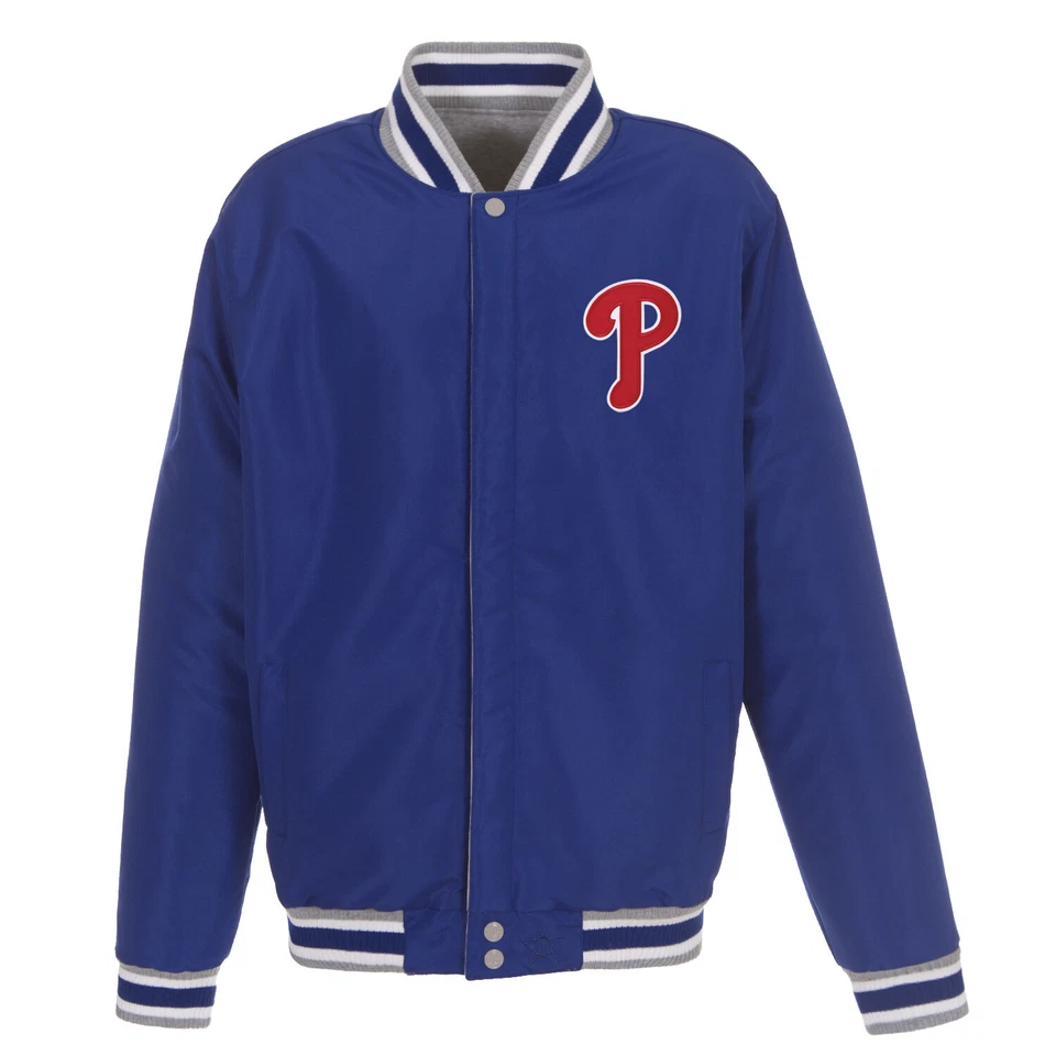 MLB Philadelphia Phillies Reversible Full Snap Fleece Jacket 2 Front Logos JHD - Image 4 of 4