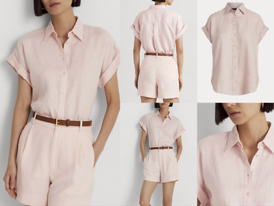 Ralph Lauren Linen Broono Dolman-Sleeve Shirt Blouse Tee Top