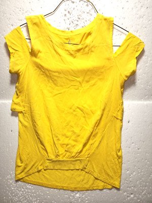 Juicy Couture Top Women Medium Yellow Slit Shoulder Sleeve Round Neck
