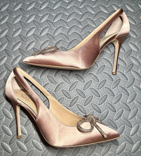 Jewel Badgley Mischka Gerry cutout stiletto pump crystal bow Blush heels Sz 7.5 - Picture 10 of 12