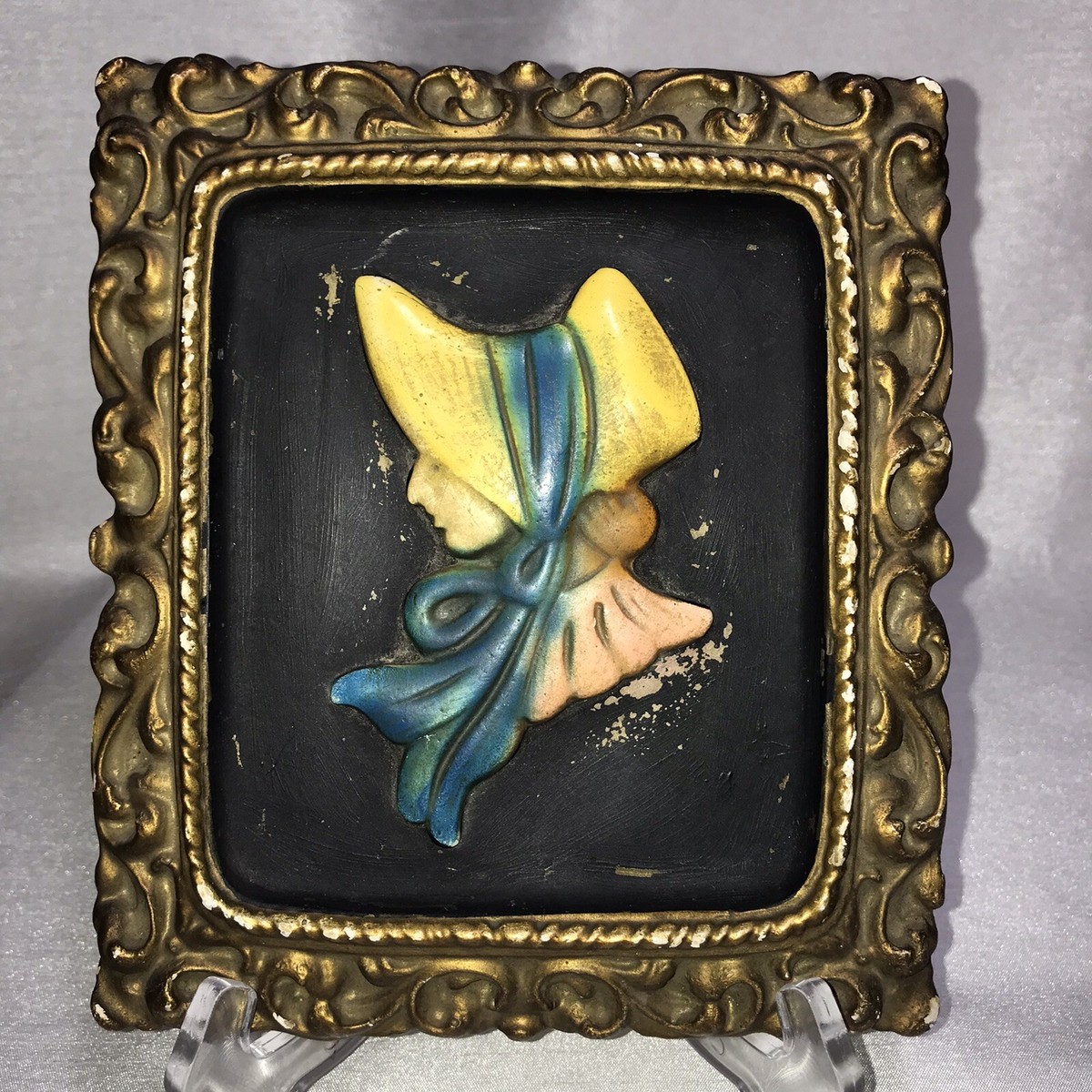 陶板 抽象ART vintage item 2 Vintage Chalkware Silhouette Plaques Sculptures 1800s Man Woman