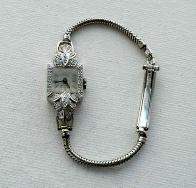 Croton Nivada Vintage Diamond Ladies Wristwatch 14k White Gold Mechanical 1YrWty Vintage Ladies Croton Nivada Grenchen 14kt White Gold and  main image 4