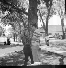 Vintage  Negative B&W Med Format Man Woman Intimate moment park outside #115