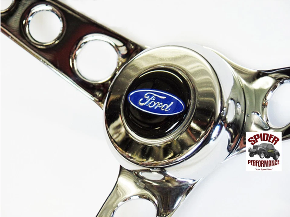 1978-1991 Econoline steering wheel BLUE OVAL 14 1/2" CLASSIC CHROME - Image 3 of 4
