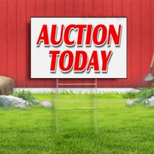 AUCTION TODAY antiques jewelry collectables art sale tools Yard Sign with metal