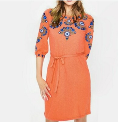 Boden Leyla Embroidered Jersey Tie Dress in Guava Orange Floral Size US 6R  | eBay