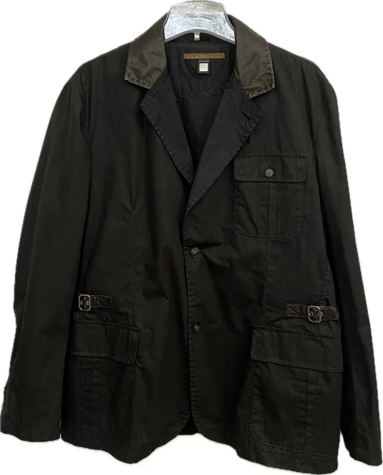 Roberto Cavalli класса Мужская черная куртка с кожаной отделкой размер 22 розничной $1490 - Изображение 4 из 4