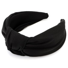 Black Satin Knotted Headband for Women Wide Non-Slip Fashion Hairband