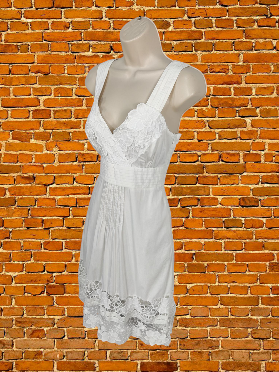 COAST SIZE UK WHITE DRESS SLEEVELESS CROCHET LACE TRIM OCCASION