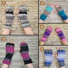 Hand Knit Bulky Fingerless Mittens/Texting Gloves - Multi-Colored - Wrist Warmer