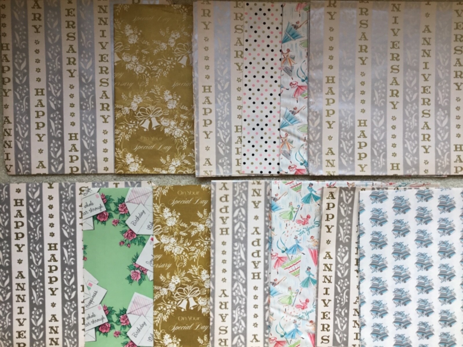 Vintage Wrapping Paper Sheets/Scraps Birthday Anniversary Wedding Gift Wrap