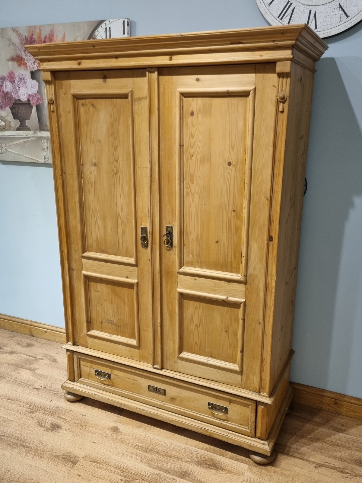 Antique Pine Lockable Locking Wardrobe Armoire Linen Cupboard eBay
