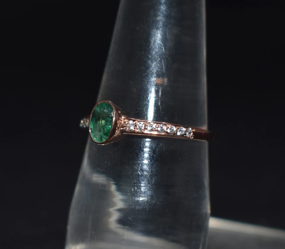 Gemma Smeraldo 925 Argento Sterling Pavè Diamante Bottone Anello Scopo Gioielli - Immagine 3 di 4