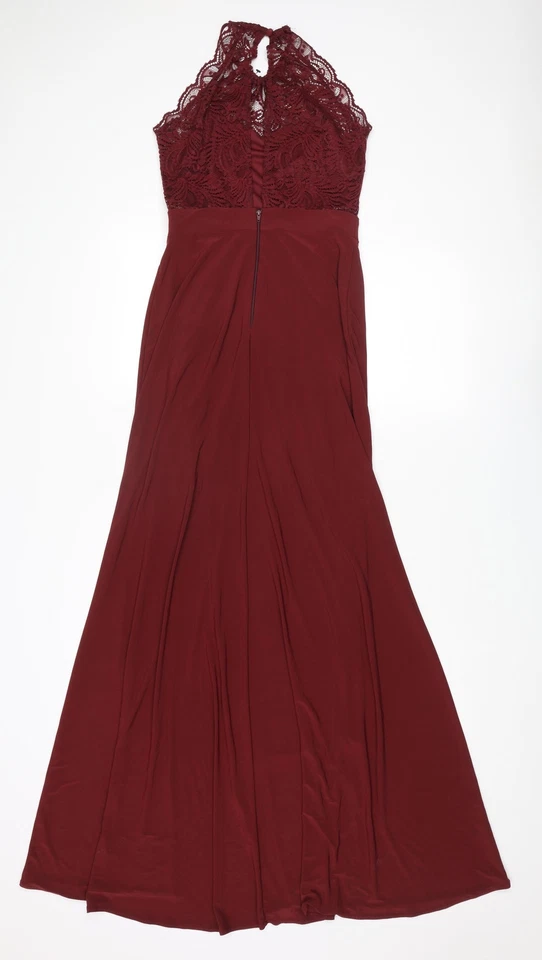 Maxi halter con cremallera de poliéster rojo talla 8 de ASOS para mujer - encaje frente abierto, abertura Foto 2 de 4