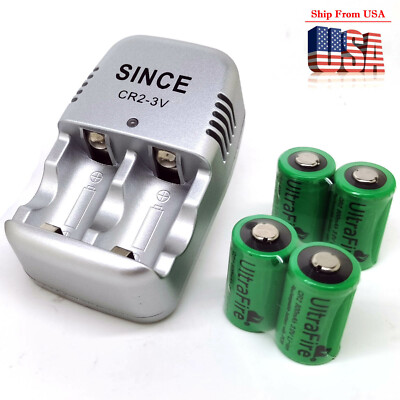 3V 800mAh CR-2 CR2 Lithium Rechargeable Batteries 15266 15270 / Battery Charger