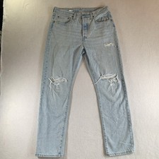 Levi's 501 Button Fly Jeans Mens 30x30 Light Wash Blue Distressed 100 Cotton