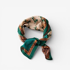 Women  s patterned satin feel scarf with elegant horse print details