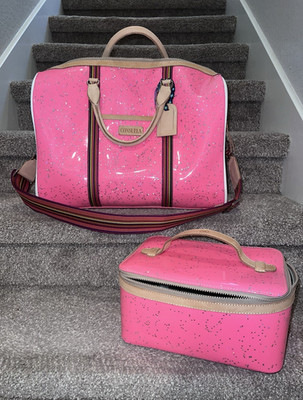 Consuela SHINE Pink/Silver Sparkle Summer Jetsetter w/ Strap & Train Case Set