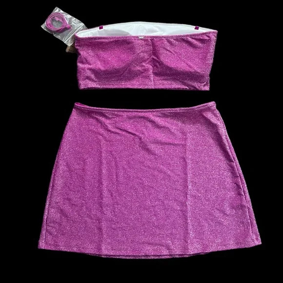 Victoria's Secret Swim Set Shimmer Strapless Padded Bikini Top & Skirt Pink M