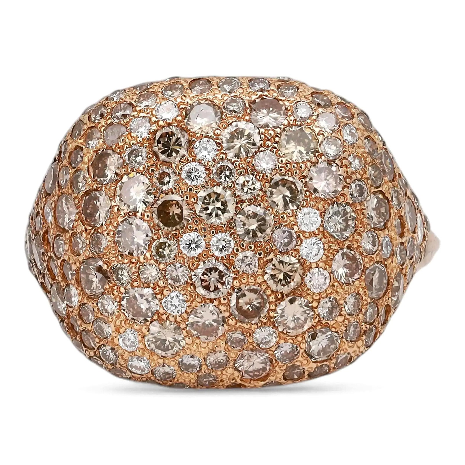 Salvini Round White - Brown Diamond Signet Ring 2.83Ctw 18K Rose Gold Size 6.5