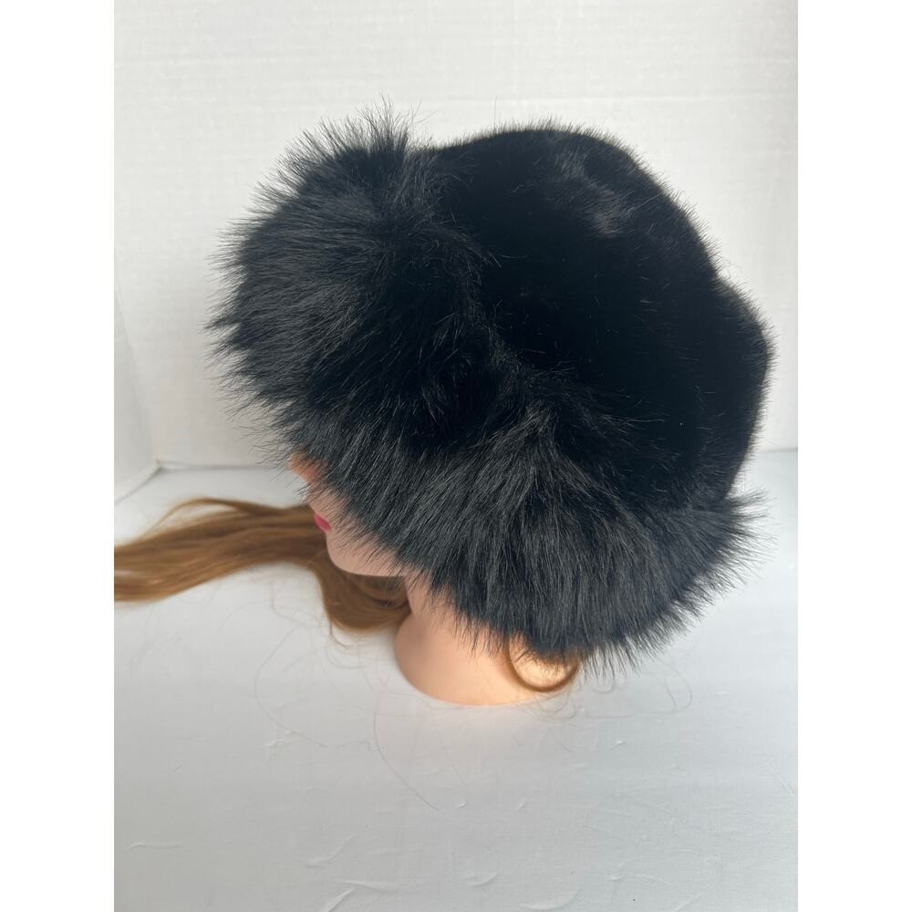 Furry Unisex Faux Fur Vegan Mongolian Bucket Beanie Hat New NEW Mongolian Fluffy Furry Black Faux Fur Luxury Ear  main image 3