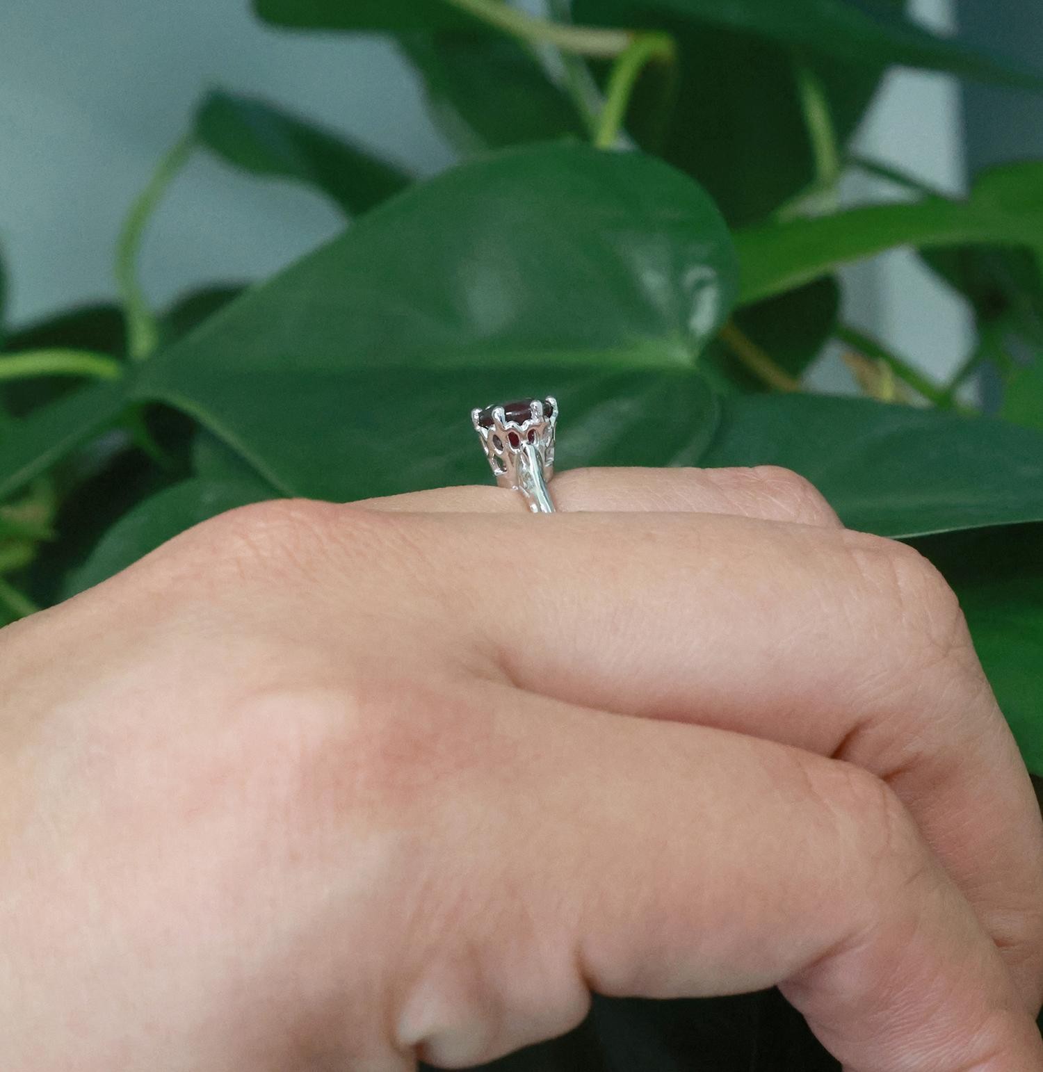 Solitaire Round Ruby Ring 14K White Gold Filigree… - image 7