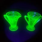 Anchor Hocking Creamer and Sugar Cameo Ballerina Green Uranium Glass Depression