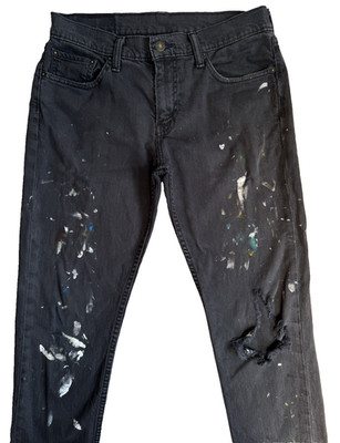 Levi s 511 Men 30x30 Jeans Black Distressed Paint Splatter Stains Artful Denim