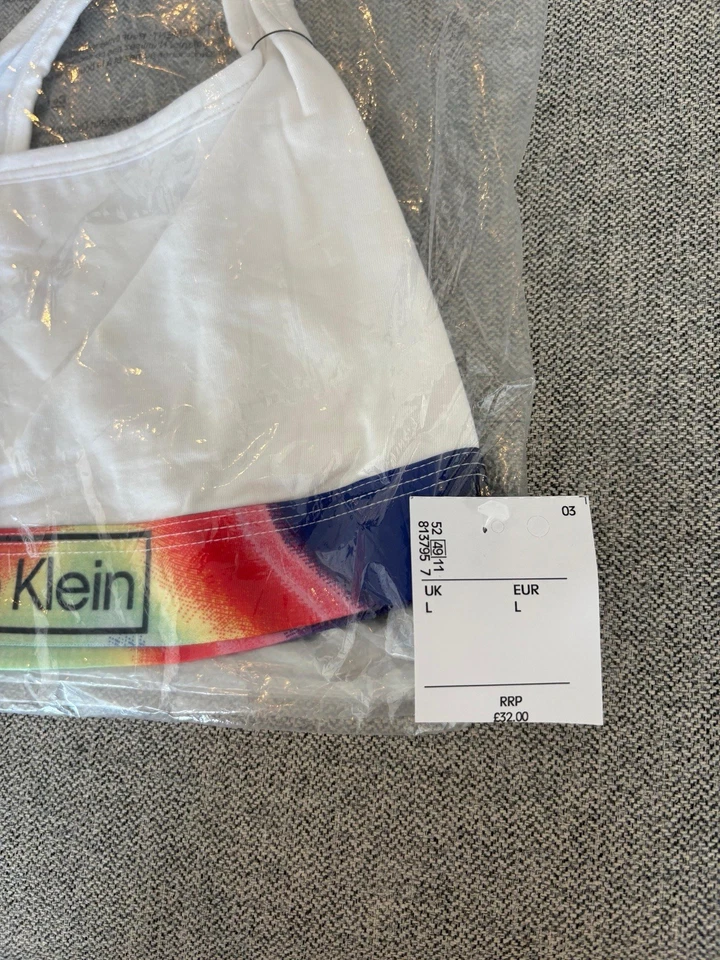 CALVIN KLEIN - BRALETTE RAINBOW TRIM LOGO - SIZE L - WHITE - Image 3 of 4
