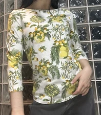 Talbots Women’s 3/4 Sleeve Lemon Top Small Petite Cotton Blend