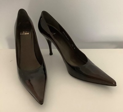 Stuart Weitzman Pointy Toe Brown Patent Leather Stiletto High Heel Pump 8.5N