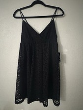 Express Black Eyelet Lace Babydoll Sundress NWT Women's Size S Lined Crossover