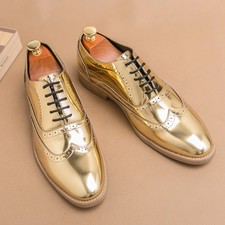 Gentleman Gold Business Patent Leather Lace Up Shoes Men Wedding Dress Prom