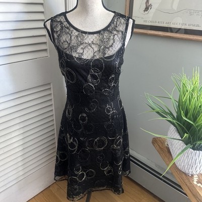 Vintage Kay Unger Dress Womens 6 Black Sequin Embroidered Lace Dainty Cocktail