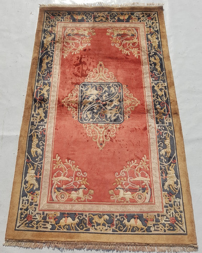 Vintage Tibetan Handmade Turkish Isparta Multicolor Wool Rug Carpet 154x92 cm