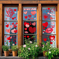 Valentines Day Decorations Red Pink Heart Love Window Clings Gift 9 Sheets