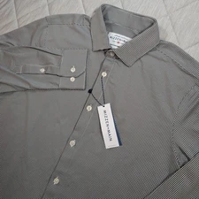 Mizzen + Main Shirt Spinnaker Black/White Gingham Mens Large Stretch Trim Fit