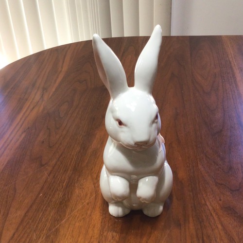 Fitz And Floyd White Ceramic Bunny Rabbit Hand Painted VTG Figurine 9” ears UP - Picture 4 of 5